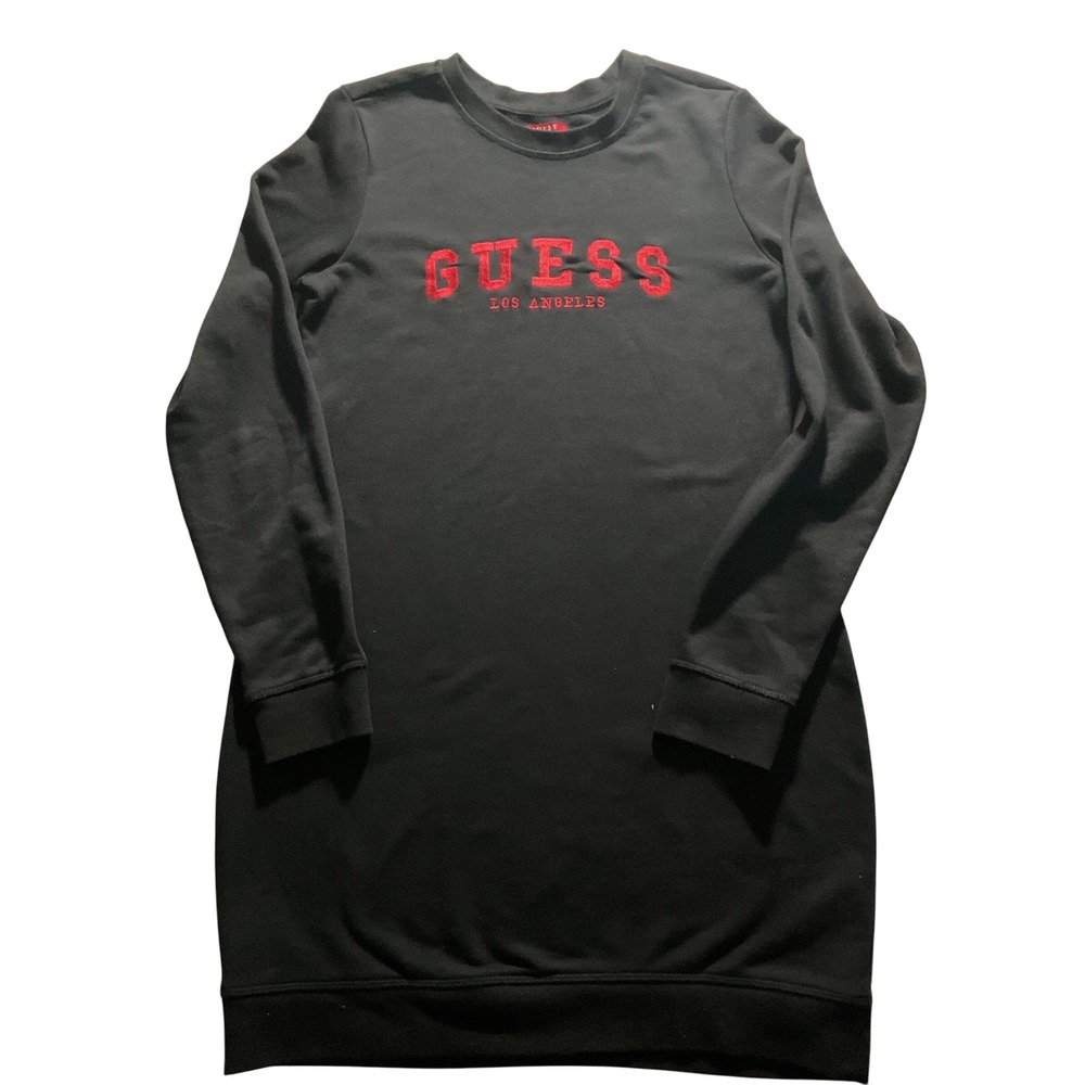 Guess Los Angeles Black Long Sleeve Sweatshirt Dress Red Embroidered Logo